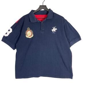 Beverly‎ Hills Polo Club Men’s Rugby Polo Shirt Navy Red Embroidered XL